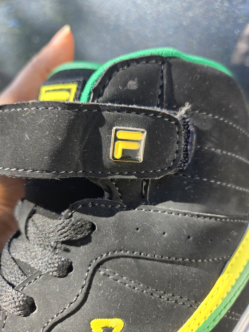 FILA Black High Top Sneakers with Green and Yellow Accents - Picture 5 of 13